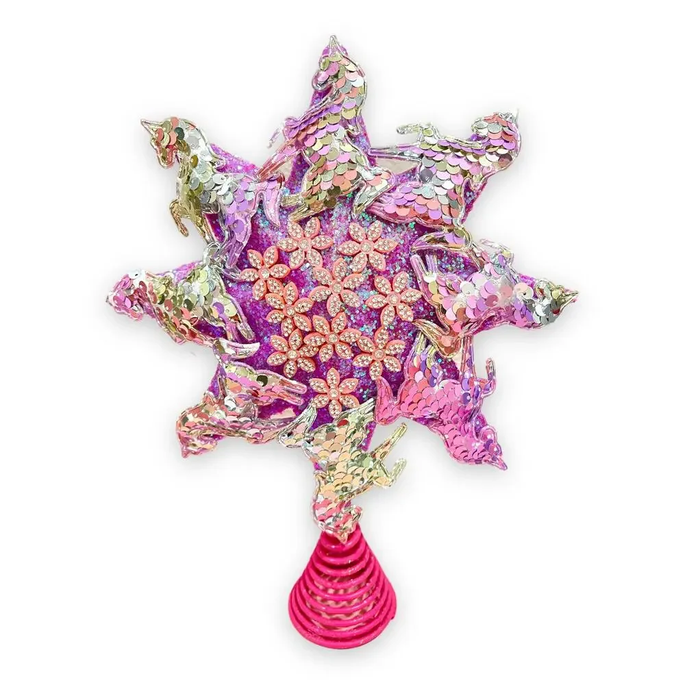 Unicorn Pink Glitter Christmas Star Tree Topper